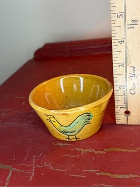 Vietri Yellow Ceramic Bird Ramekin with Teal Accent